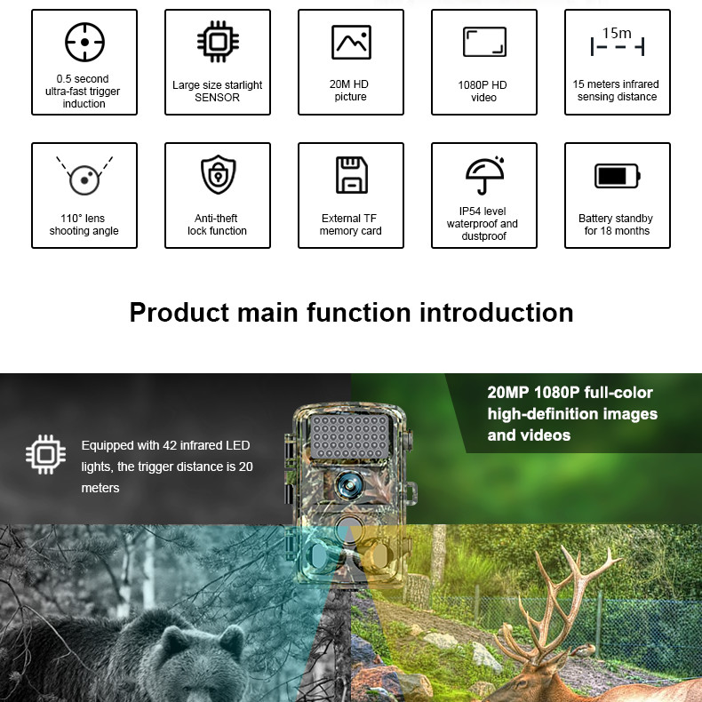 16mp 1080p Hunting Game Camera P65 Waterproof 100ft Trail Night Vision Infrared