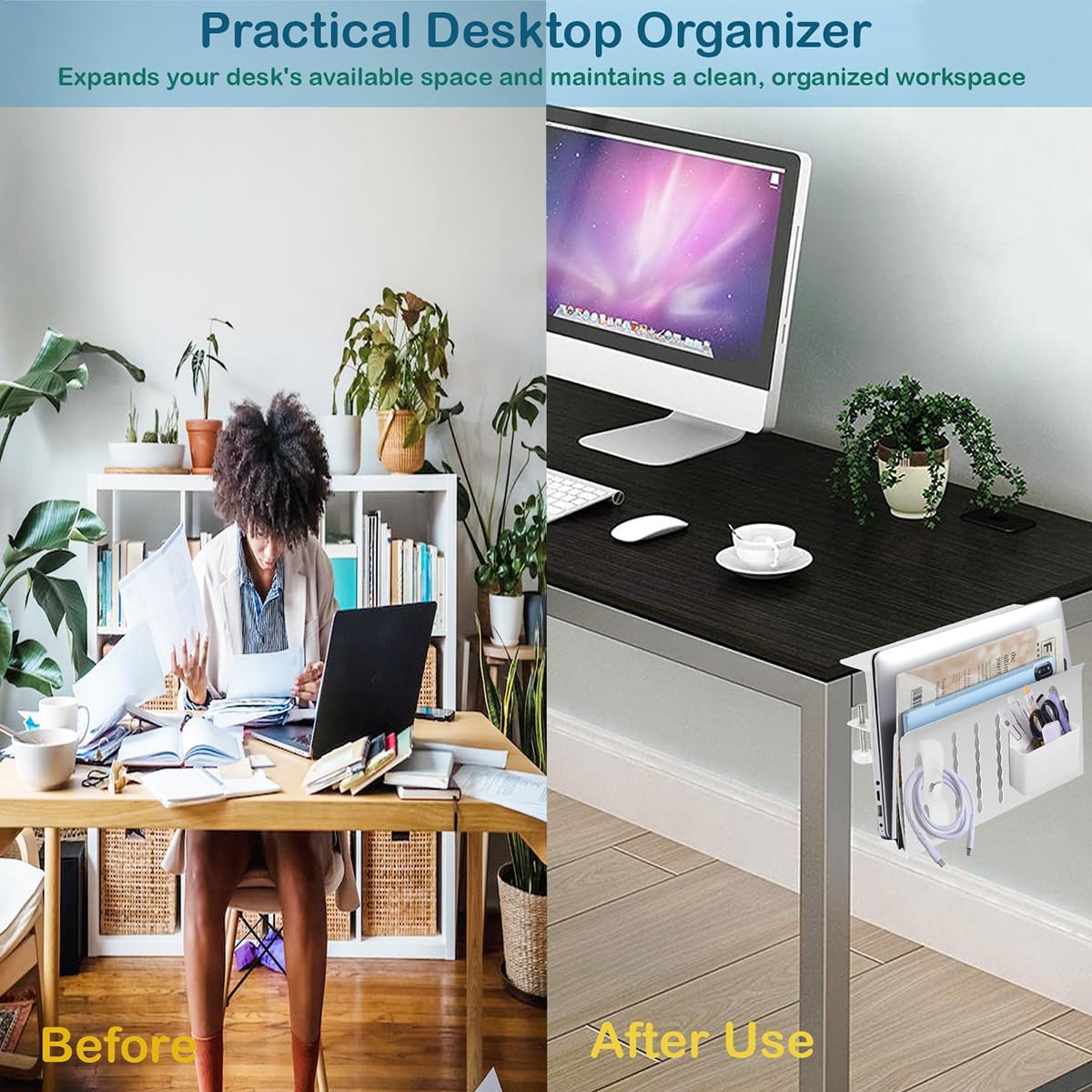 Double-Deck Hanging Desk Organizer Under Desk Laptop Stand for Clutter-Free Desk