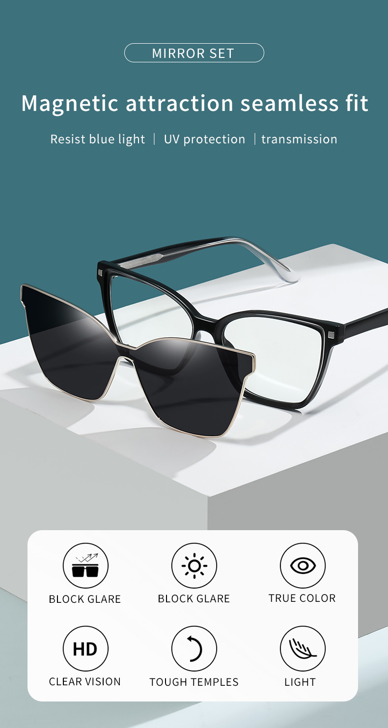 Polarized Myopic Magnetic Clip On Sunglasses Women'S Fashion Cat Glasses Frame