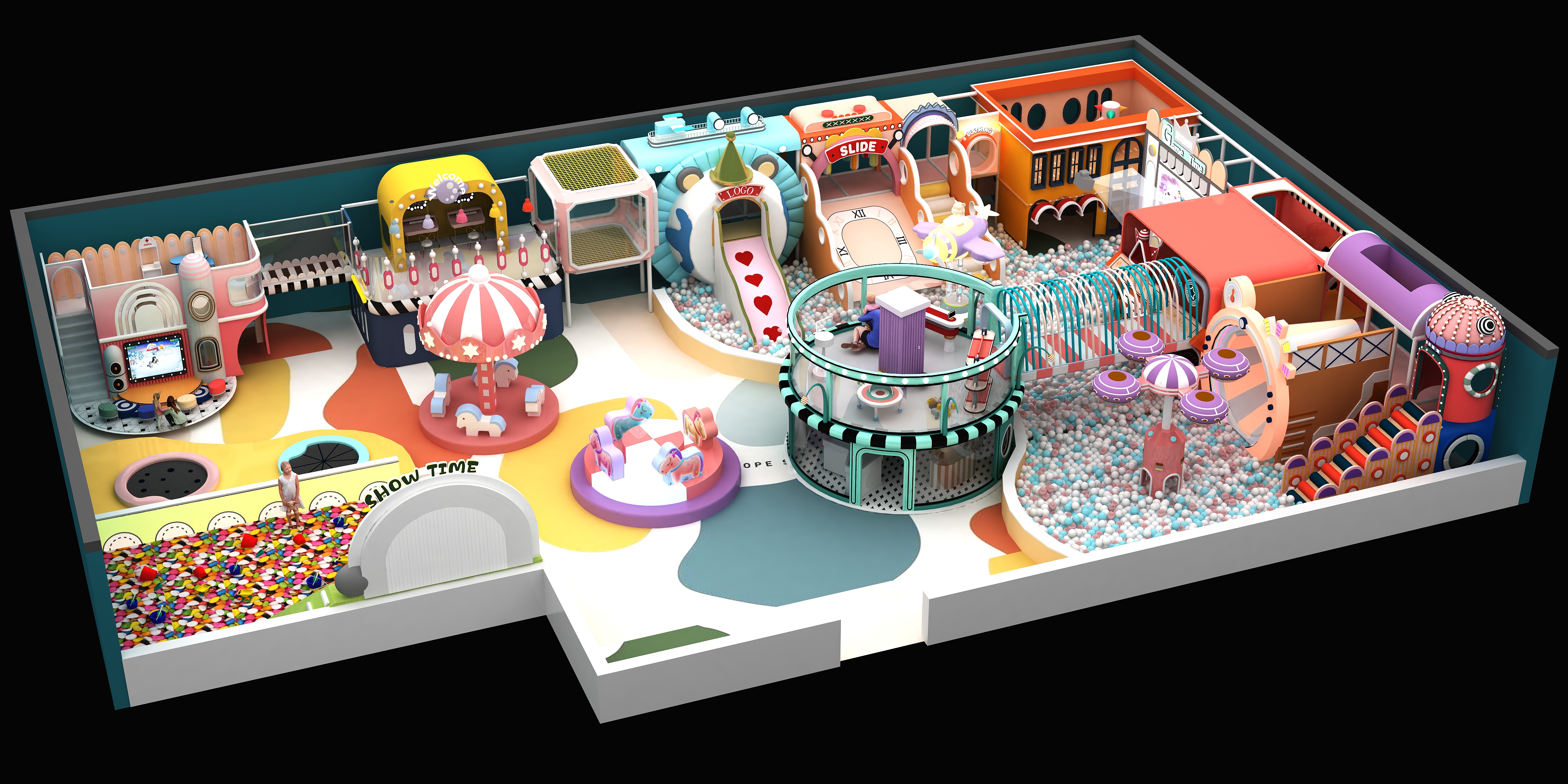 Customized Size Commercial Indoor Soft Play Center with Big Slide and Trampoline