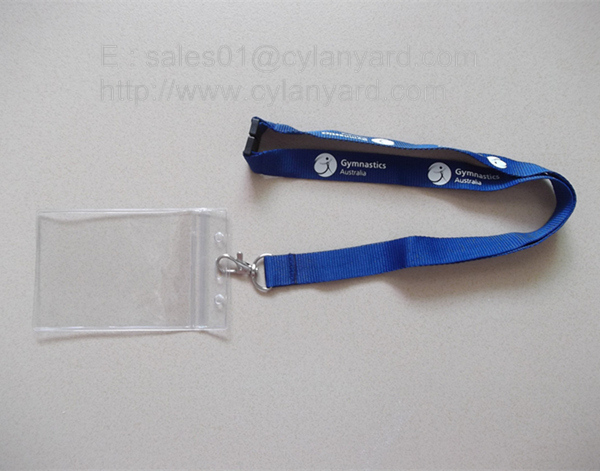 Small wholesale custom polyester neck ribbon with plastic badge pouch