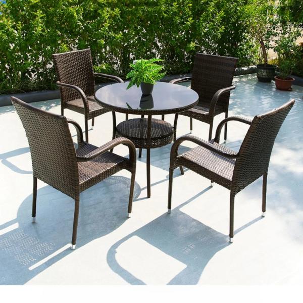 Modern Outdoor Rattan Dining Table And Chairs Set With Woven Rope Chairs Size 50