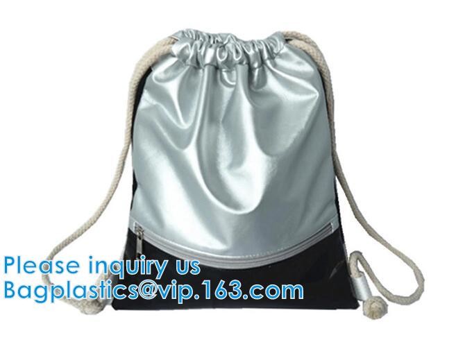 Custom Name Stamping PU Leather Drawstring Bag With Handle Waterproof Promotional Black Drawstring Bag Promotional Detai