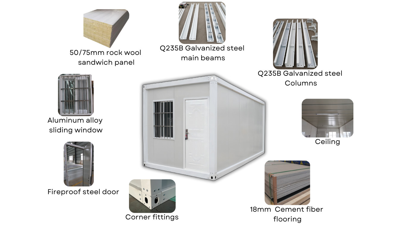 Flexible And Convenient Portable Site Office Container Modular Steel Frame Rock Wool Sandwich Panel Modular House