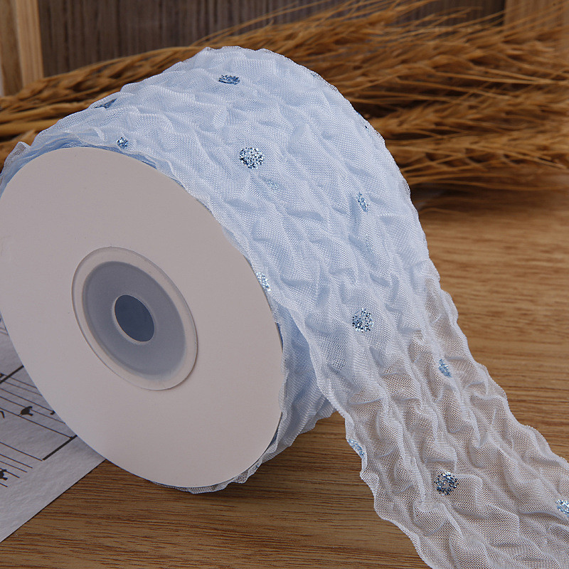 50mm Organza Ribbon With Dot Pattern Gold Foil Printed Polyester Organza Ribbon OEM Eco Friendly