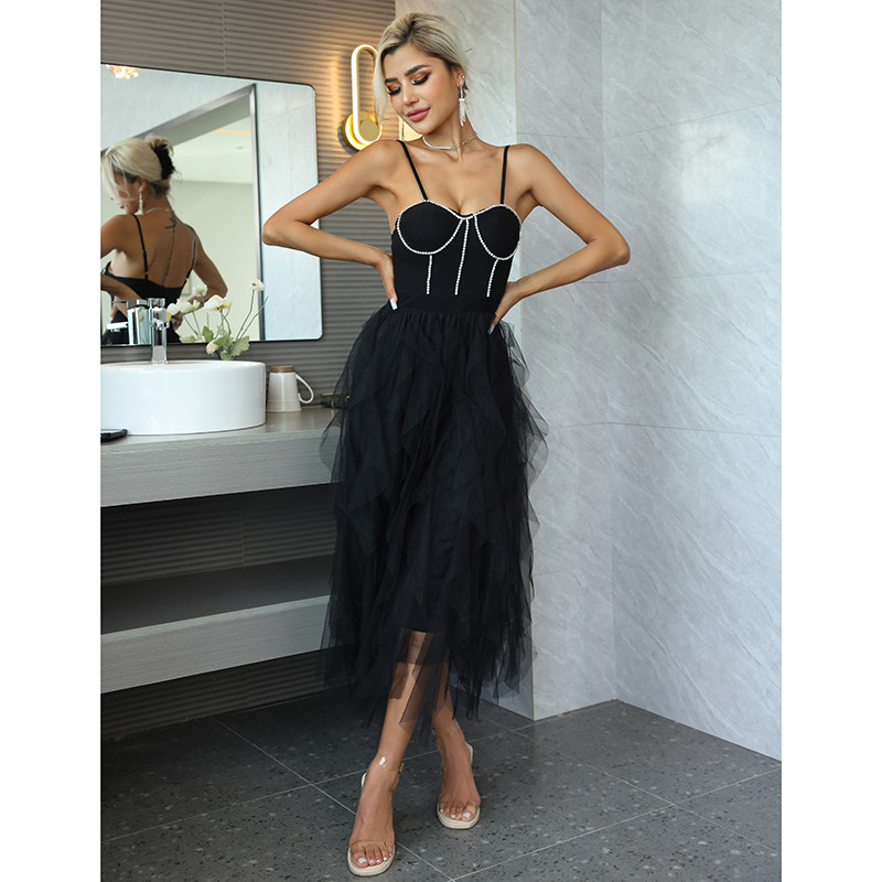 Black Strapless Layered Tulle Sexy Party Dress Unleash Inner Glamour With Solid Spaghetti Straps Dress