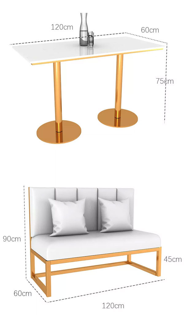 Coffee Marble Table And Chairs Velvet High Density Foam Restaurant Furniture