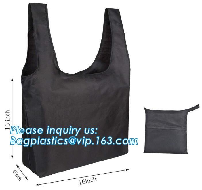 Recycled Foldable Nylon Polyester Tote Bag with logos polyester shopping bag Custom advertising handle non woven bag PAC