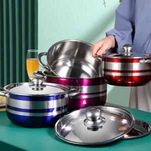 Quality Hot Selling Color Body Soup Cooking Pot Set Ollas Stainless Steel 410 Cookware Set for Kitchen wholesale