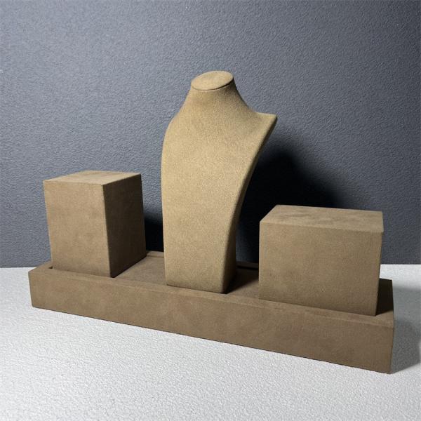 Brown Velvet Microfiber Necklace Holder Stand Medium Small Jewelry Mannequin
