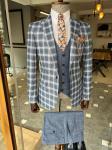 Plaid Striped 3 Piece Tuxedo Suit