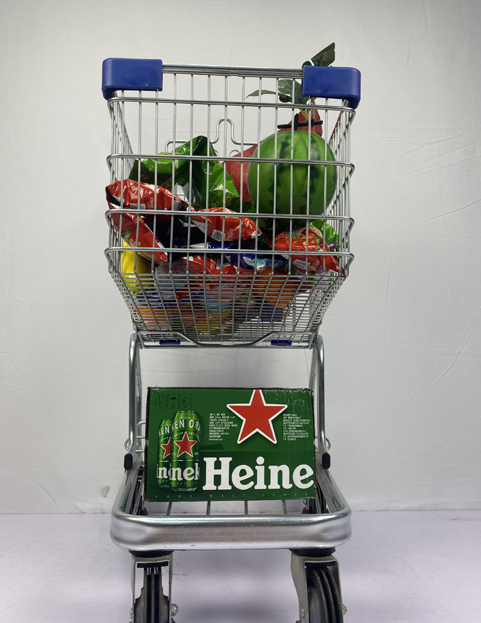 German Style 100L Regular Trolley With Blue Plastic Parts Zinc And Powder Coating For Convenient Grocery Store