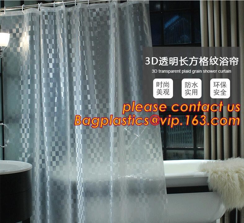 PEVA SHELF LINER, DRAWER MAT, shower curtain with resin hook set, pattern printed polyester shower curtain bagease pack