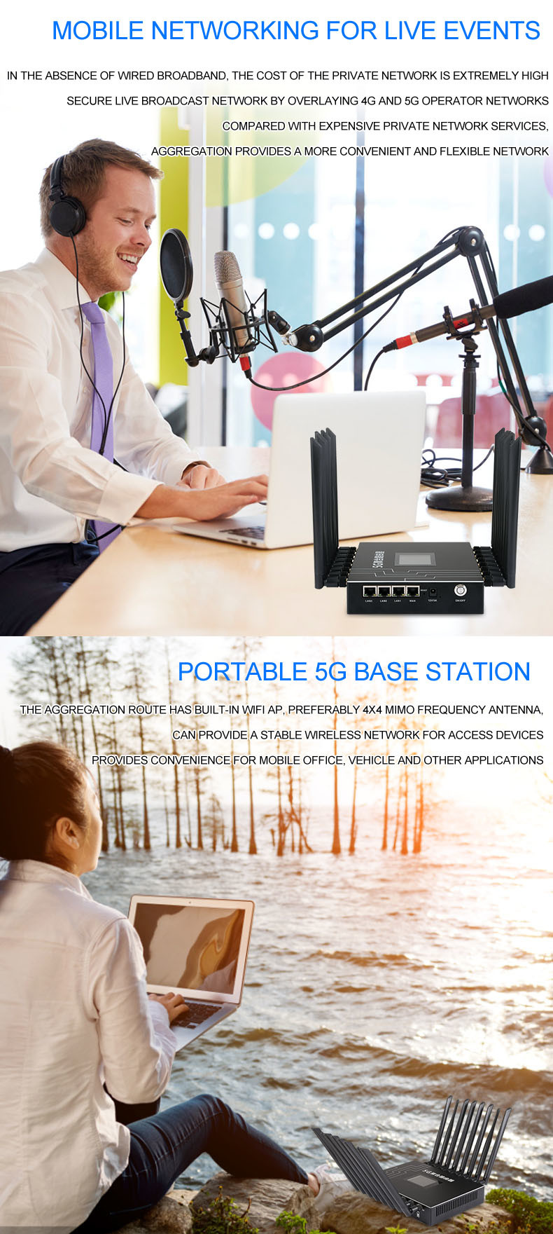 X5 Wireless Cellular Bonding Router , Industrial 4 SIM Card Bonding Router