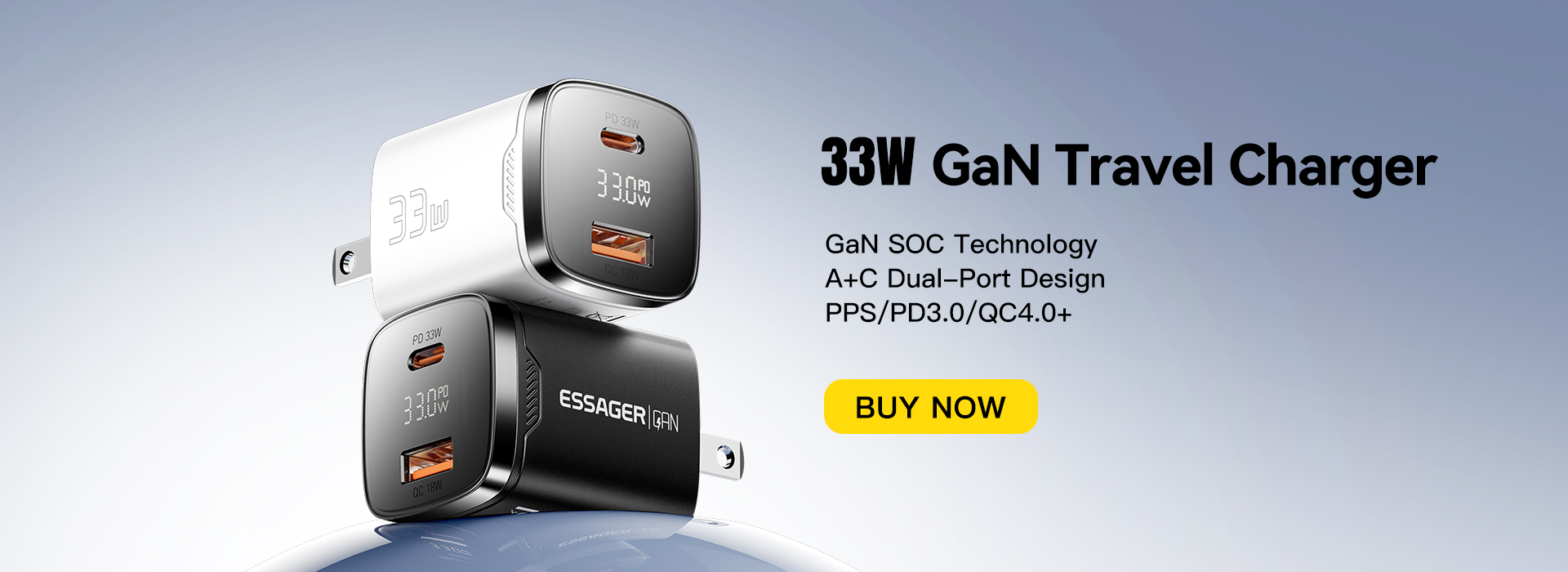ESSAGER ES-CD45 Series 2 Ports 33W USB-A Wall Charger USB C Fast Charger