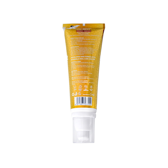VECMINT Herbal Essence Toothpaste - Pearl White Powder, Coptis Root Extract & Camellia Sinensis Leaf 100ml