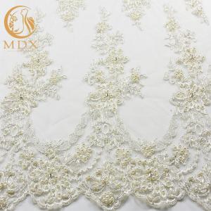 Quality 91.44cm Length Off White Lace Fabric / Embroidered Tulle Fabric By The Yard wholesale