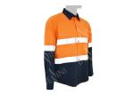 Men's 100%Cotton Twill Two Tone Orange/Navy Work Shirt Long Sleeve Mesh Back