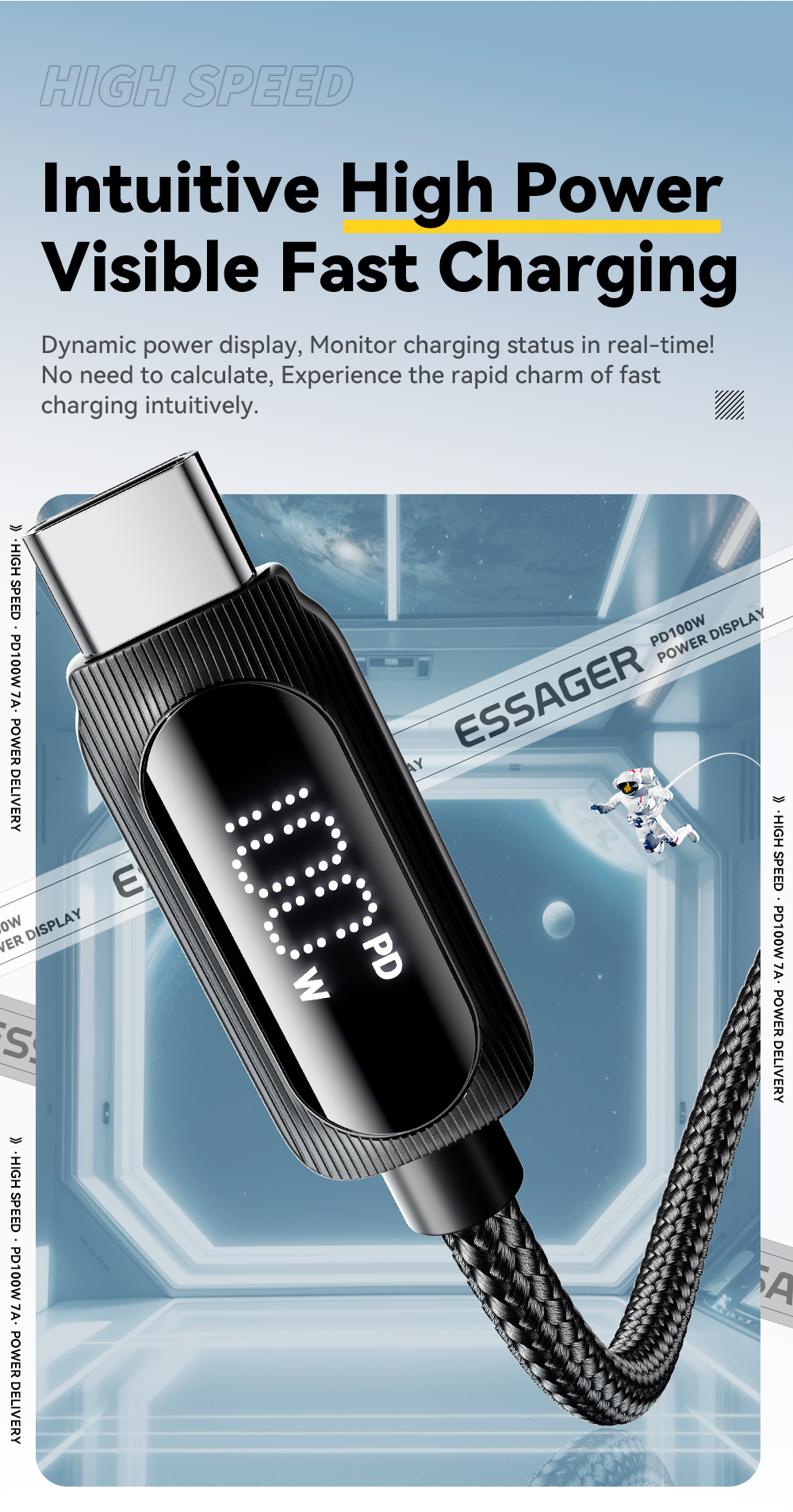 ESSAGER ES-X57 Series 100W USB A to Type C Cable USB C to USB