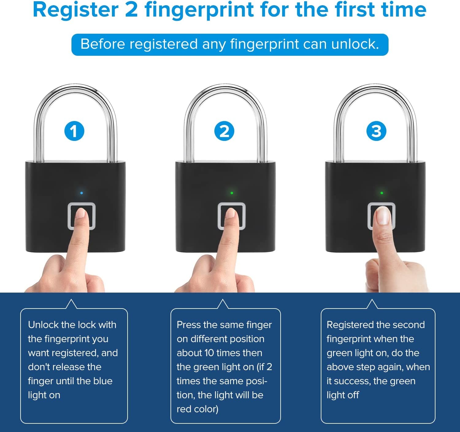 Biometric Smart Fingerprint Padlock USB Charging For Gym School