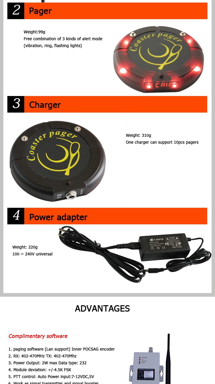 wireless FM modulation waterproof long range signal pocsag coaster pager for clinic or restaurant