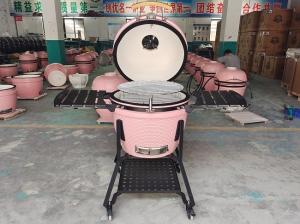 Quality Charcoal 22 Inch Pink Ceramic Kamado Grills BBQ Bamboo Handlle wholesale