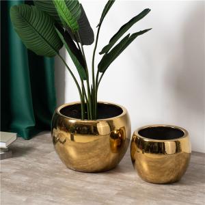 Quality Creative floor decor large outdoor garden planter round luxury golden ceramic flower pots for balcony wholesale