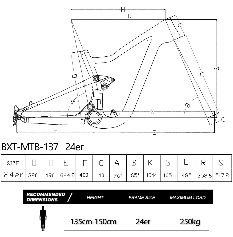 XC Carbon Full Suspension Frame 24 Kids Bicycle Enduro Mtb Frame