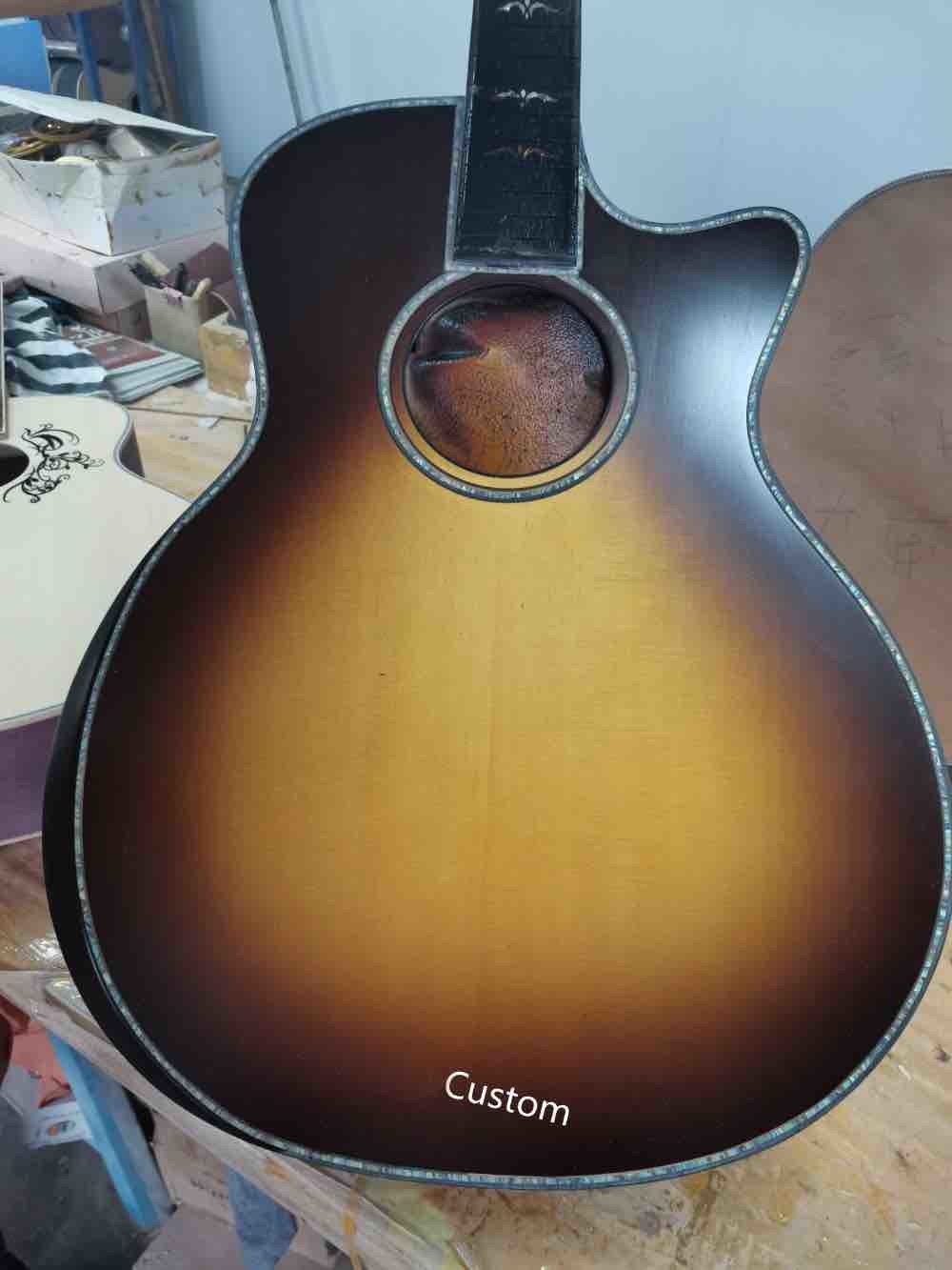 41" Custom Shop Tobacco Burst AAAA All Solid Handmade Gotoh tuner Peg Abalone Cutaway 914F Acoustic Guitar