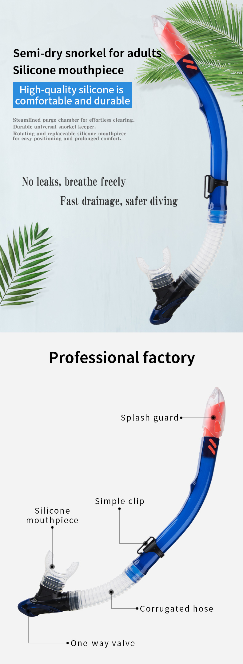 Semi Submarine Swim Training Snorkel Set For Adult Diving Spearfishing PVC Silicone