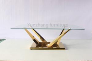 Quality Rectangular Transparent Glass Dining Table Stainless Steel Furniture With gold Base wholesale