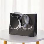 Shopping Boutique Paper Gift Bags 300gsm With Bronzing Printed Logo Ribbon