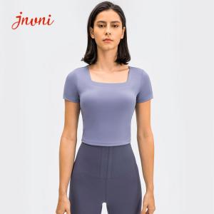 Quality U Neck Slim Fit Short Sleeve Yoga T Shirts With Padded Naked Feeling wholesale