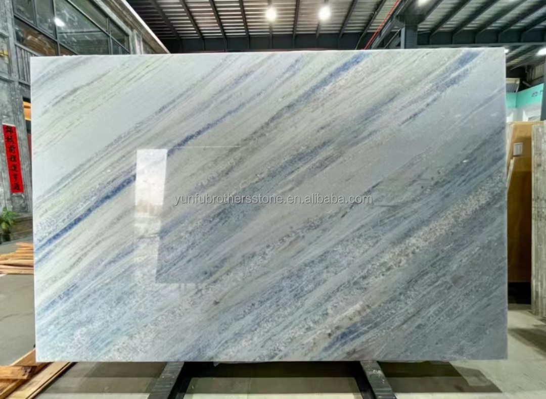 Upgrade Your Living Staircase Hall with 20mm Blue Ice Onyx Stone Veneer and Backlight
