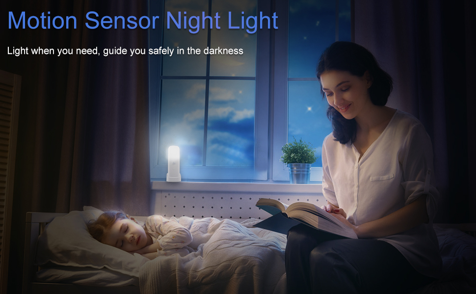 Motion Sensor Night Light Indoor USB Rechargeable Bedside Lamp Portable Adjustable Brightness Nightlight