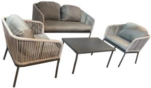 Quality Garden Steel Frame Rope Rattan Cushion Sofa Coffe Table 4 Set wholesale