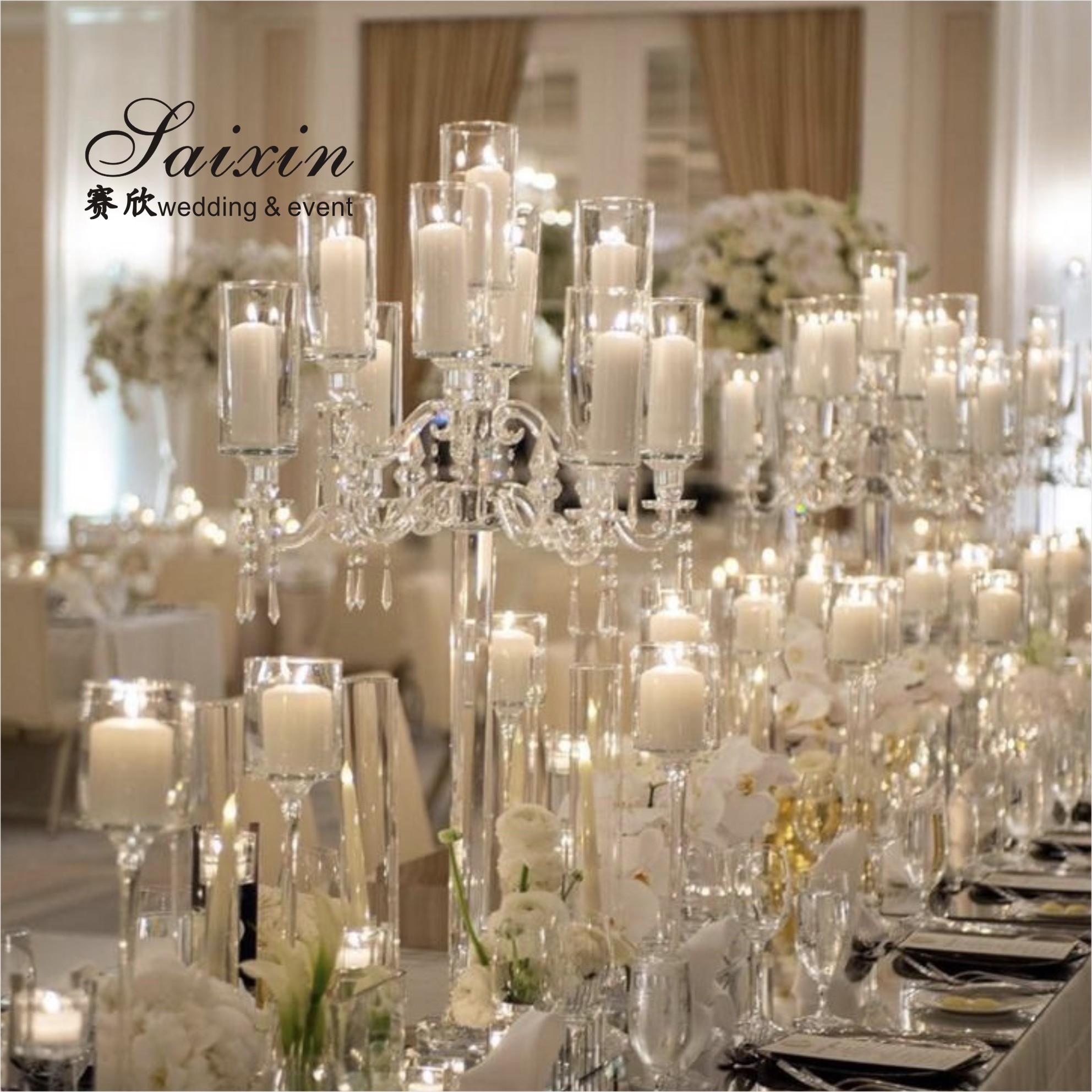ZT-292 Hot sale wedding decoration floor standing tall crystal candelabra