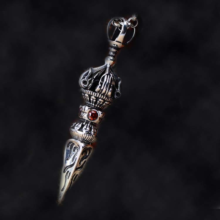 Men's Stelring Silver Wheat Chain Thai Silver Vintage Vajra Pestle Amulet Pendant Necklace(N6030809)