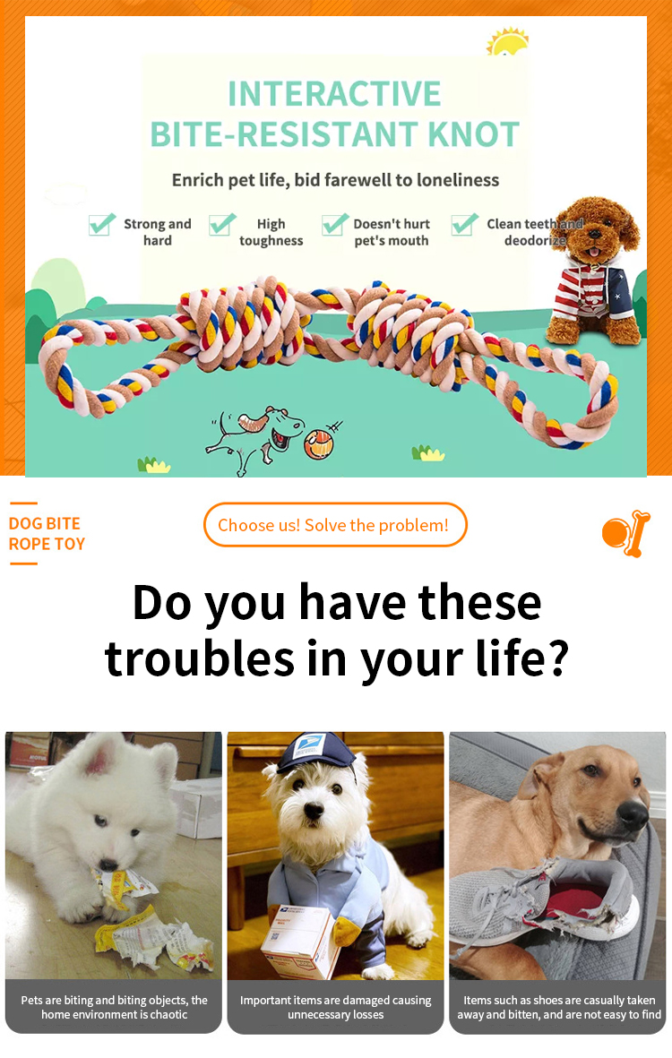 Dog Toy Pet Cotton Rope Toy Tough Rope Mixed Color Fun and Durable for Active Pets