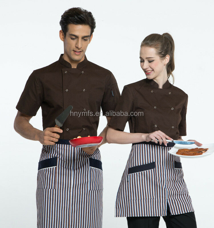 Short Sleeve Chef Uniform Tops White 65% Polyester 35% Cotton Fabric