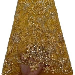 Quality Luxury African Sequins French Net Tulle Mesh Lace With Beads Embroidered Nigerian Wedding Lace Fabric 5 Yards wholesale