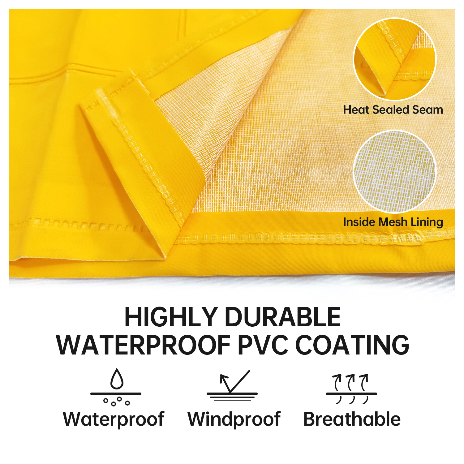 PVC Polyester Hooded Rain Suit Durable Rain Jacket Bib Pants Two Piece Rain Wear Unisex Work Outdoor Coat with Reflective Strips
