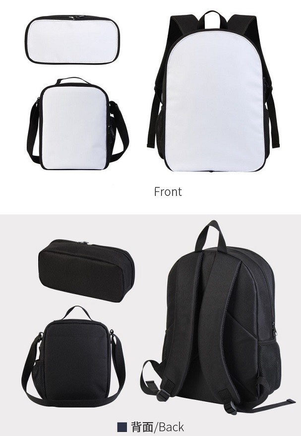 Three Piece Of Sublimation Bags School Bag Pencil Bag Lunch Bag For DIY Photos Printing