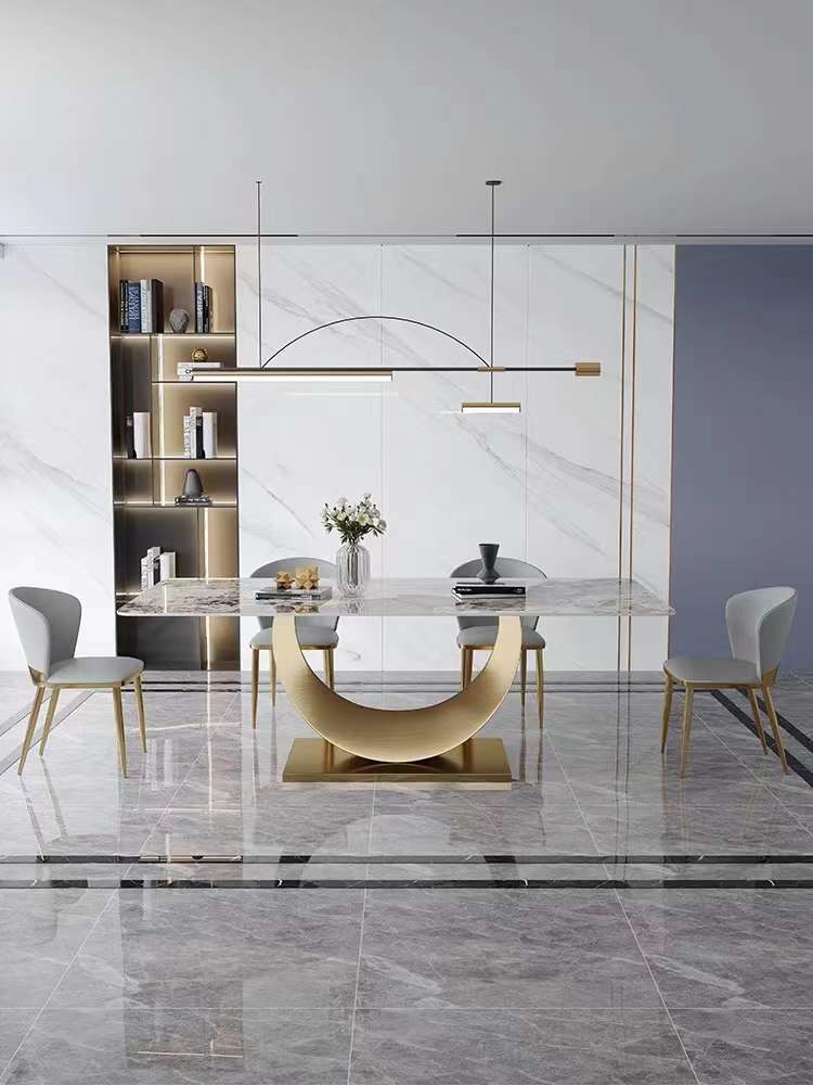 Modern Rectangular Dining Table Chair Sets Nordic Marble Top Dining Set