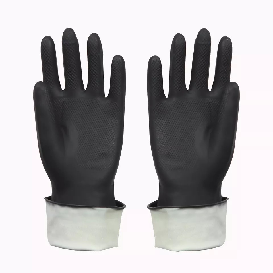 Hot heavy natural rubber latex safety gloves popular black industrial gloves