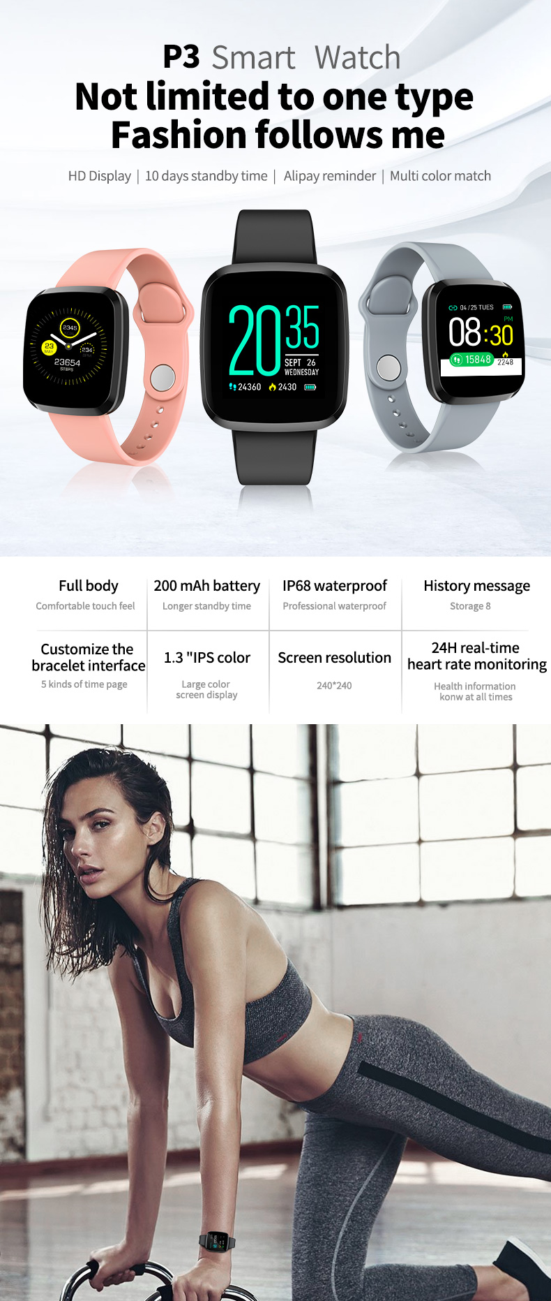 P3 Smart Watch1.3inch Heart Rate Blood Pressure Bracelet Vietnamese Detection ECG