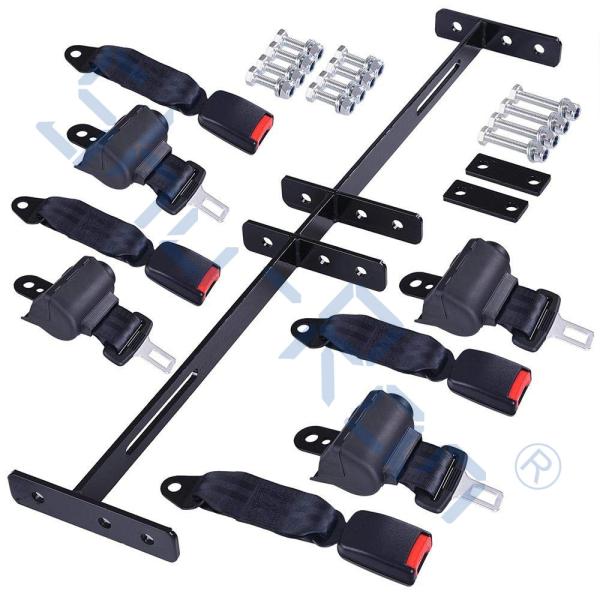 Black Retractable Golf Cart Seat Belt Kit Club Car EZGO Yamaha 4 Passenger