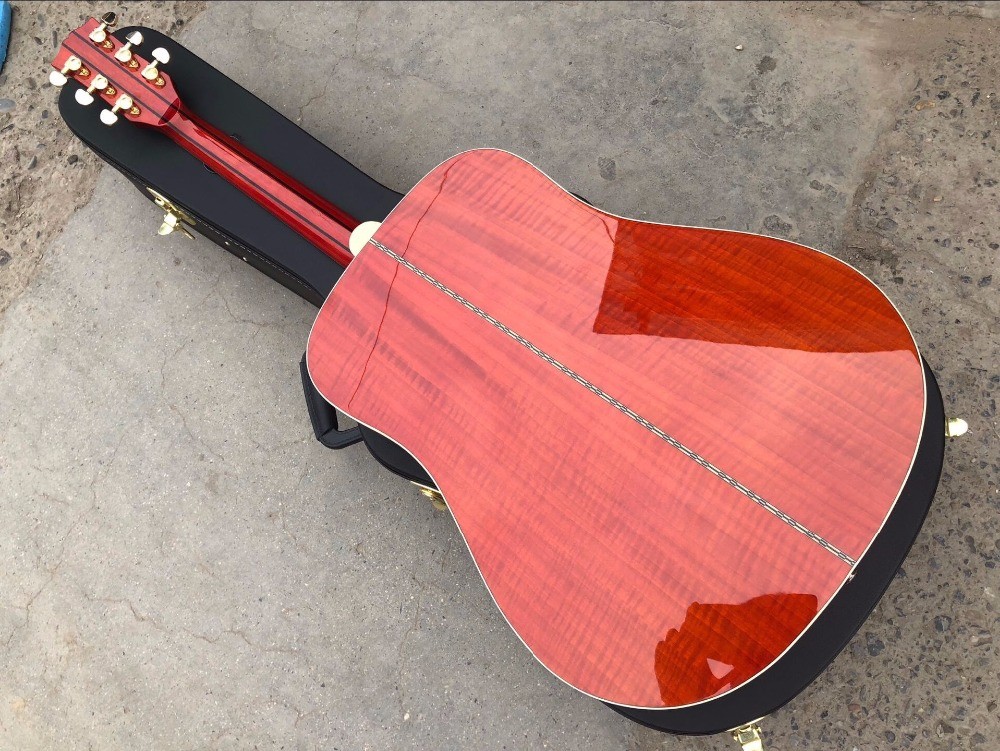 Best quality Dove style solid AAA spruce wood top flame maple back and side acoustic electric Guitar