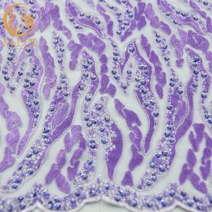 Quality Purple Beaded Handmade Lace Fabric Embroidery Water Soluble For Garment wholesale