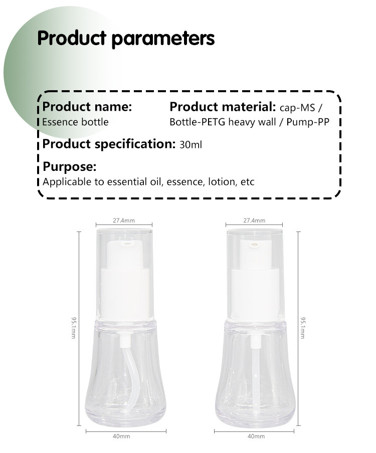 Transparent Heavy Wall 30ml Lotion Pump Bottle 50% PCR PETG For Serum Essence Oil